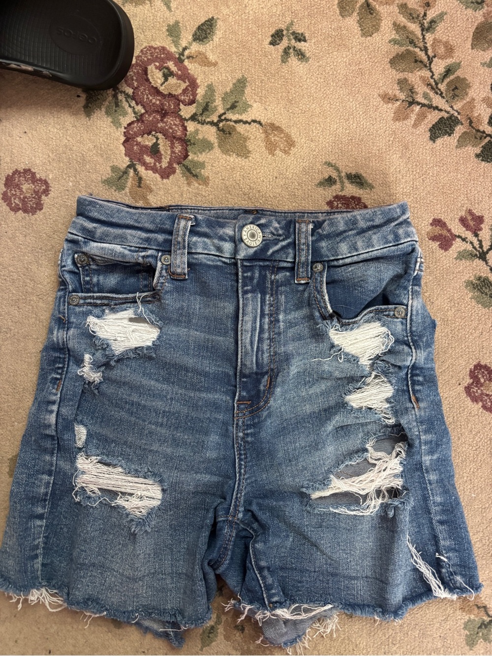 American Eagle Curvy Hi-Rise Shortie Denim Shorts Women Size 2